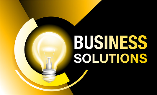 Business solutions conceptual banner with lightbulb as central element