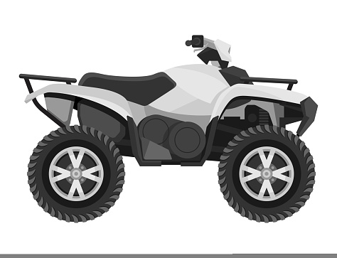 White Quad bike in side view. Four-wheeled motorcycle in flat style - isolated icon transportation. Vector illustration