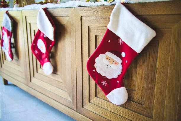 happy christmas greeting card with santa claus boot