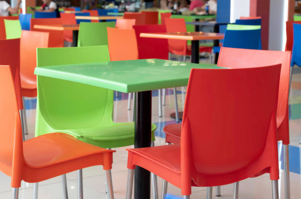 istock Colorful chairs and tables in the cafe.No people, empty interior 1418714665