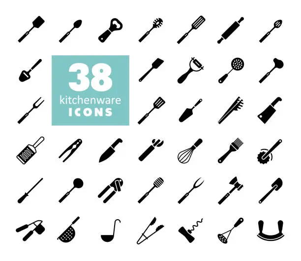 Vector illustration of Kitchenware and kitchen appliances vector icon set