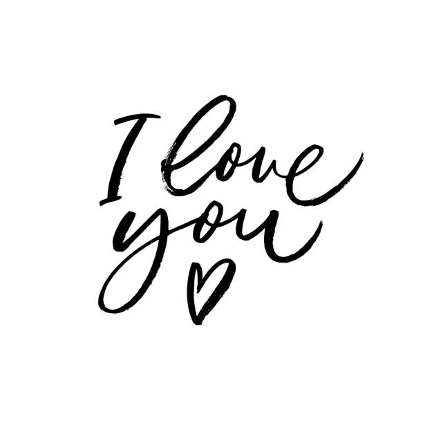 I love you vector calligraphy with heart symbol. I love you vector calligraphy with heart symbol. Phrase for Valentine's day. I love you handwritten lettering. Modern black brush calligraphy. Romantic quote for greeting cards, holiday invitations i love you stock illustrations