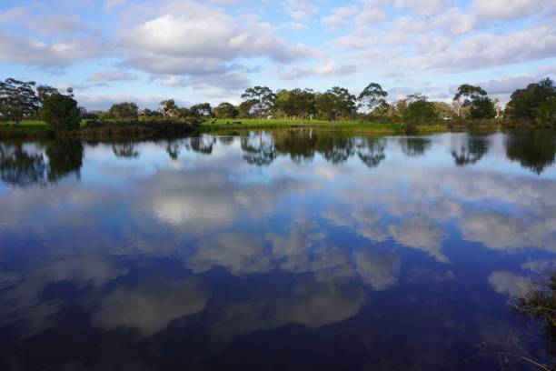 istock Pastoral Landscape with Clouds reflecting in Water 1418721420