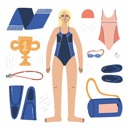Illustration of a swimmer with equipment for synchronized swimming.