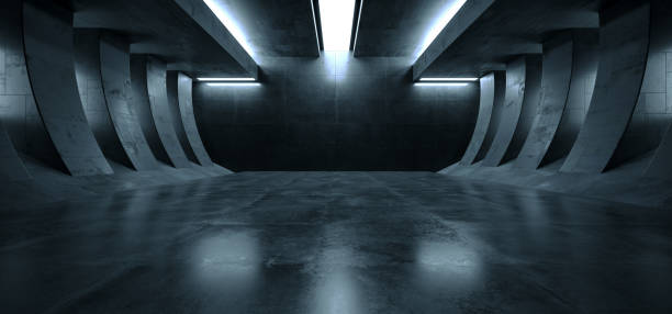 istock Futuristic Sci Fi Spaceship Showroom Hangar Studio Concrete Grunge Cement Asphalt Dark Realistic Basement Underground Bunker 3D Rendering 1418727239