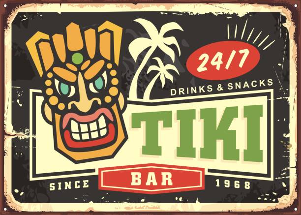 ilustrações de stock, clip art, desenhos animados e ícones de tropical hawaii beach bar vector poster idea - nostalgia frame old fashioned placard
