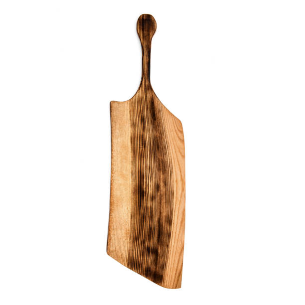 istock wooden cutting board isolated on white background, top view 1418743315