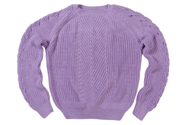 istock Lilac knitted women's sweater with patterns, on a white background 1418745262