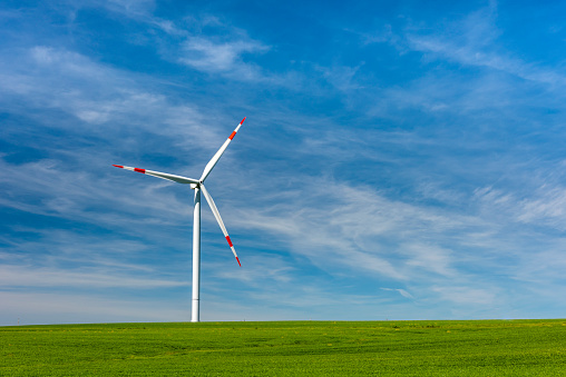 Wind Turbine with blue sky background. Renewable energy concept. Istanbul, Turkey.