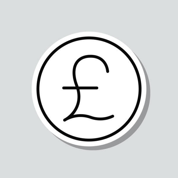 Pound coin. Icon sticker on gray background Icon of "Pound coin" on a sticker with a drop shadow isolated on a blank background. Trendy illustration in a flat design style. Vector Illustration (EPS file, well layered and grouped). Easy to edit, manipulate, resize or colorize. Vector and Jpeg file of different sizes. british coins stock illustrations