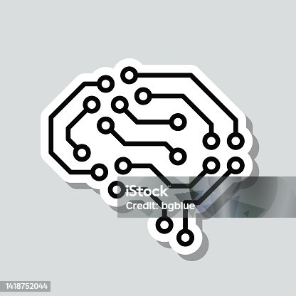 istock Artificial intelligence brain with circuit board. Icon sticker on gray background 1418752044
