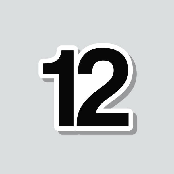 12 - номер двенадцать. наклейка на иконку на сером фоне - number 12 stock illustrations