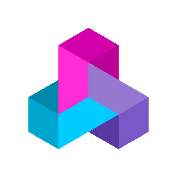 красочный невозможный геометрический объект, состоящий из трех прямоугольников. - cube puzzle three dimensional shape block stock illustrations