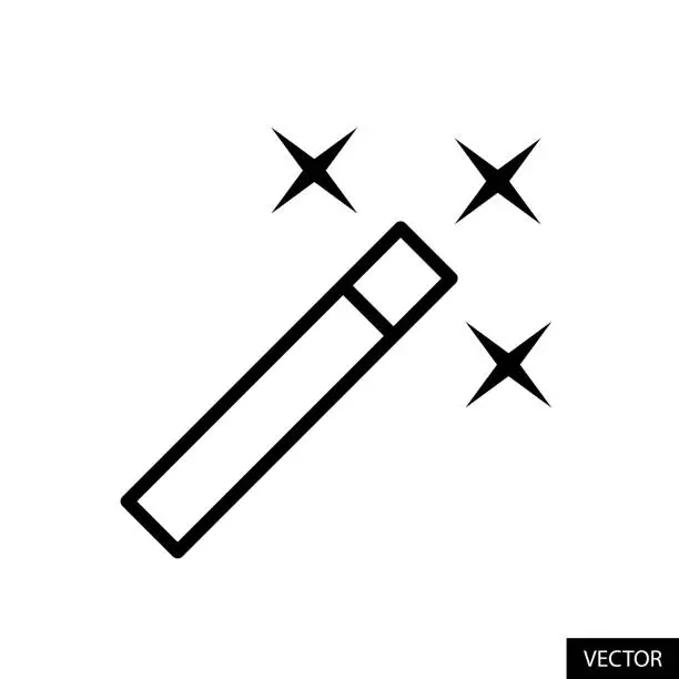 Vector illustration of Magic wand tool vector icon in line style design isolated on white background. Editable stroke.