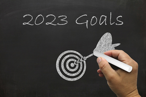 New year 2023 resolutions goal target blackboard