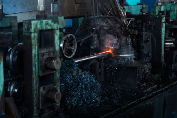 istock Stainless steel pipes production machines 1418766559