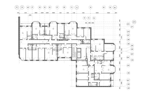 ilustraciones, imágenes clip art, dibujos animados e iconos de stock de plano de planta arquitectónico detallado, diseño del apartamento, plano. dibujo vectorial de la planta de un edificio residencial de varios pisos - sketch decor drawing architectural feature