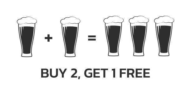 Beer loyalty card design template.  Buy 2 beer glasses and get 1 for free. Bar, pub promotion concept. Vector illustration. Beer loyalty card design template.  Buy 2 beer glasses and get 1 for free. Bar, pub promotion concept. Vector illustration. discount coupon template silhouette stock illustrations
