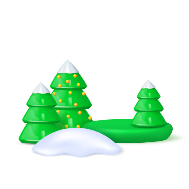 śnieżne choinki na okrągłym podium studia - christmas winter non urban scene pine tree stock illustrations