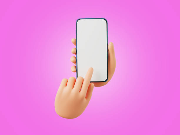 istock 3D cartoon hand using smartphone, on pink background 1418778834
