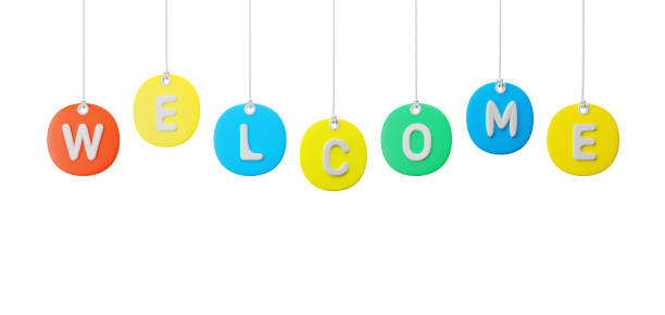 istock Welcome sign letter banner concept on white background 1418778878