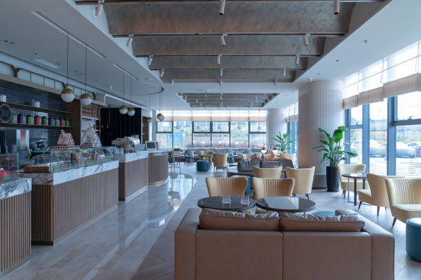 istock Restaurant and lounge bar interior, part of hotel 1418784376