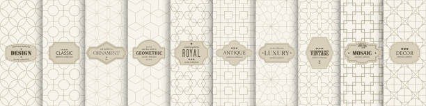 illustrazioni stock, clip art, cartoni animati e icone di tendenza di collezione di eleganti motivi geometrici ornamentali senza cuciture. sfondi di lusso orientali ripetibili vettoriali. design vintage beige. texture simmetriche a griglia infinita - backgrounds pattern seamless geometric shape