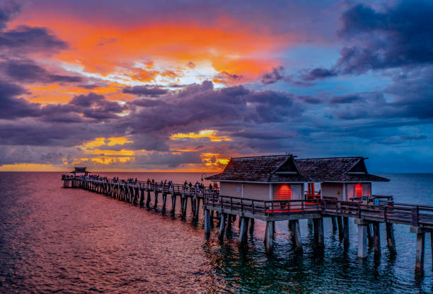 muelle de naples florida, crepúsculo - florida naples florida pier beach fotografías e imágenes de stock