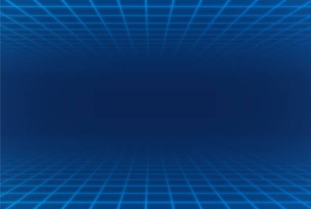 Blue Grid Pattern Background Blue modern technology blueprint grid pattern background. differential focus stock illustrations