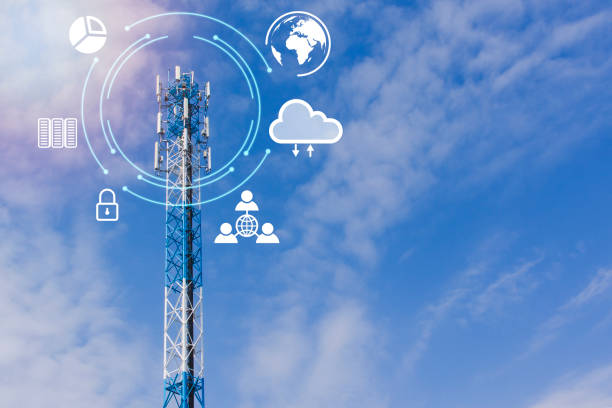 istock Telecommunication tower for 4 G  and 5 G cellular. Wireless communication  antenna base transciever station with radio antennas isolated on blue sky background. 1418801794