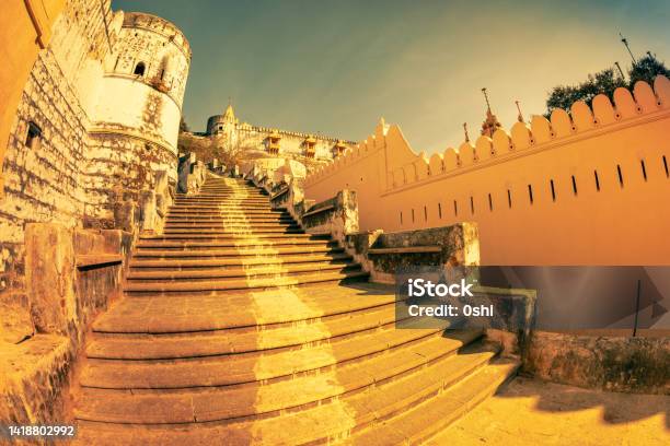 View Of Long Staircase In Jain Temple Complex In Palitana Stock Photo - Download Image Now