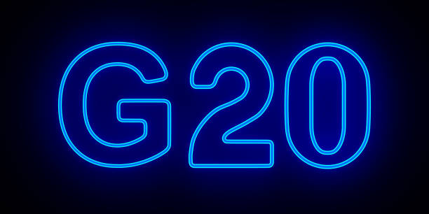 istock Neon G20 on dark background. 3D illustration 1418813625
