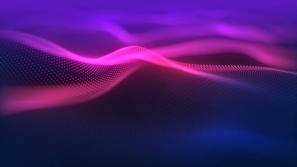 istock Particles wave Cyber or technology background. Abstract seamless loop of mesh glowing red dots digital luxurious sparkling wave particles flows background, Motion of digital data flow. 1418816471
