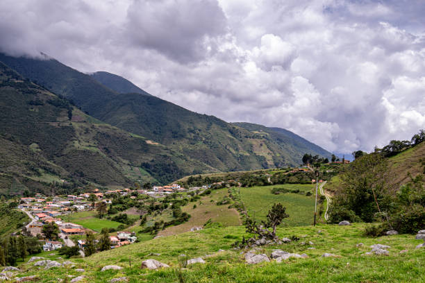 Aerial panoramic view of the andean mountains in Merida state, Venezuela stock photo