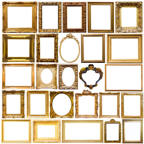istock Isolated on white art empty frames in golden and silvery color 1418823504