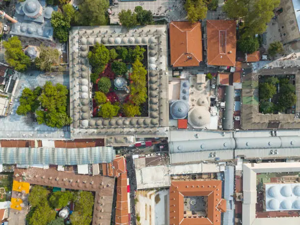 Koza Han Silk Bazaar Drone Photo, Bursa City Center, Bursa Turkey
