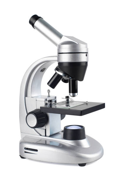 istock Optical microscope with three objective lenses,  scientific appliance in laboratory 1418828744