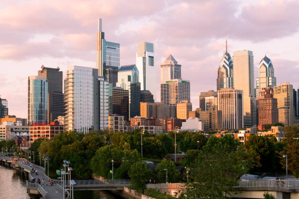 Philadelphia, USA - May 29, 2022. Skyline of Philadelphia at Sunset, Pennsylvania, USA