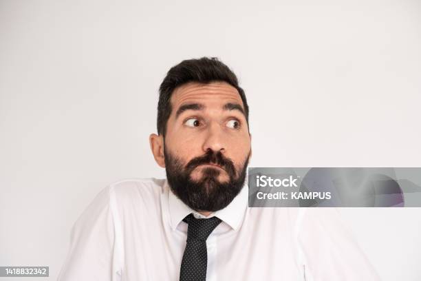 Amusing Bearded Man Making Funny Face Stock Photo - Download Image Now ...