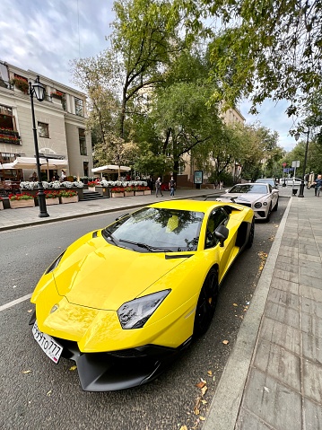 Moscow, Russia - August 21, 2022: Lamborghini Aventador parked on the street