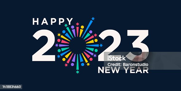 istock Happy New Year 2023 logo design. New year 2023 text design vector template. 1418834660