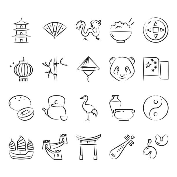 illustrations, cliparts, dessins animés et icônes de jeu d’icônes des symboles nationaux de la chine - great dagon pagoda