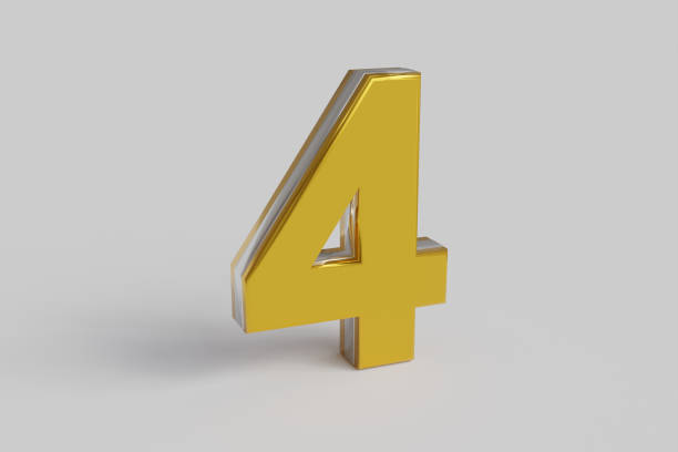 istock Letter number Four 3D render gold font with silver outline isolated white background. Clipping path 1418836062