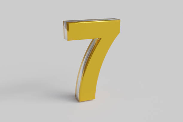istock Letter number Seven 3D render gold font with silver outline isolated white background. Clipping path 1418836073