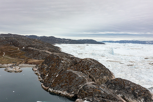 Aerial view of the Kangia (Ilullisat) Icefjord, Disko Bay, western Greenland.