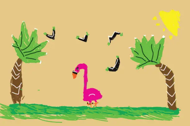 Vector illustration of Lonely flamingos