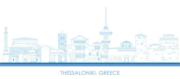 Vector illustration of Outline Skyline panorama of city of Thessaloniki, Greece