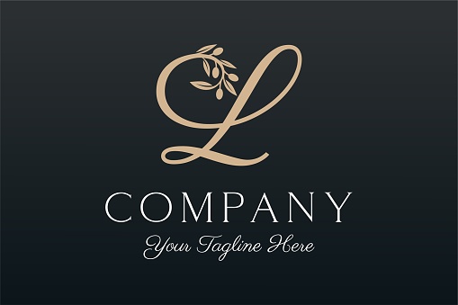 letter L combined twig Olive oil logo design template.