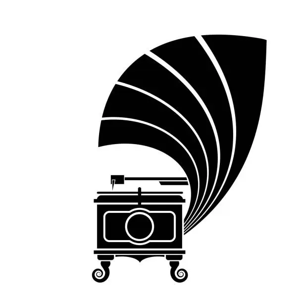 Vector illustration of A gramophone icon is an old type of record player. Classical musical box. Antique phonograph on white background