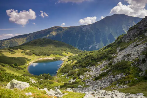 Late summer in Slovak Tatra Mountains National Park - trail to famous lakes called Rohacke Plesa